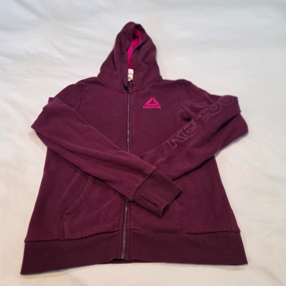 Reebok Full Zip Hoodie Women XXL 18 Burgundy Excellent Thumbhole Logo REG223JK01